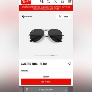 Aviator Ray-Ban color Total Black & Blue sunglasses